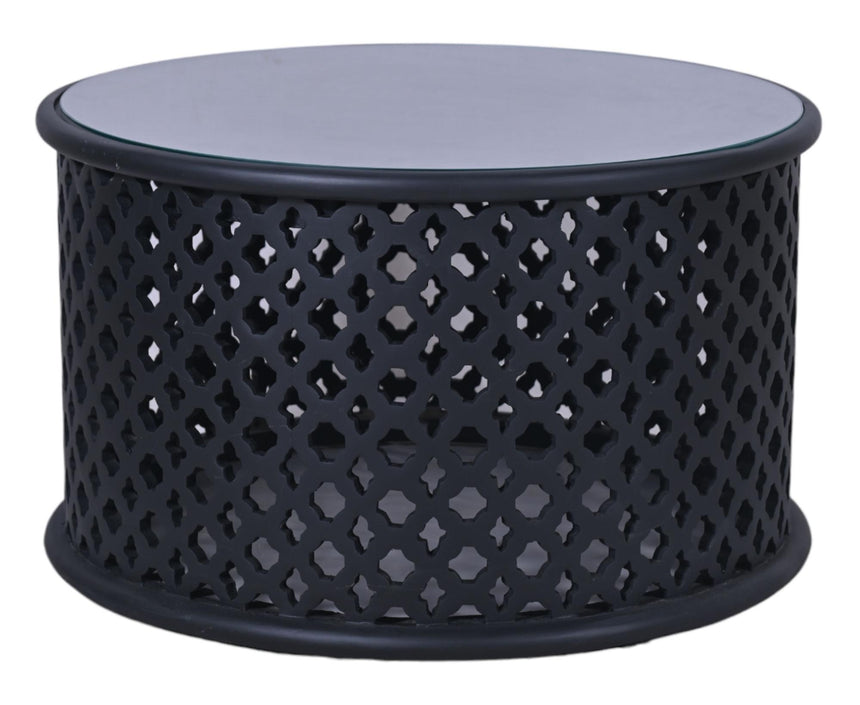 Jaipur Lattice Black Mango Wood Round Coffee Table
