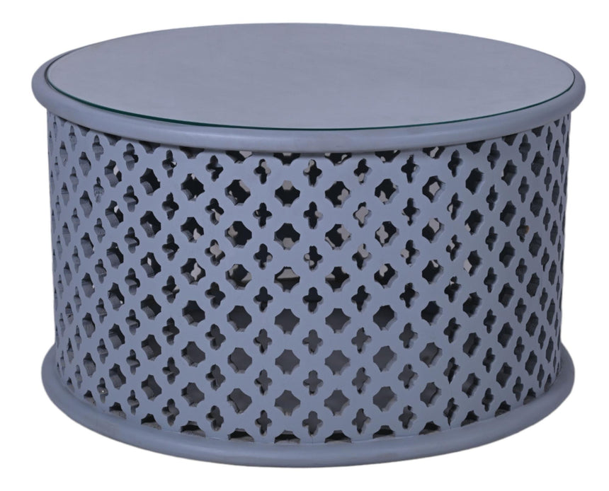 Jaipur Lattice Grey Mango Wood Round Coffee Table