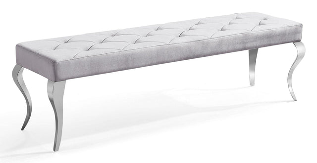 Louis Grey Velvet Fabric 170cm Dining Bench
