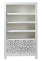 Boho White Carved Wooden Bookcase - 2 Doors
