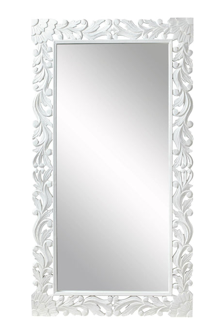 Boho White Carved Wooden Leaner Mirror - 91cm x 168cm