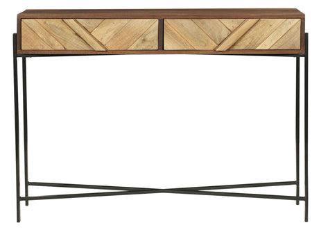 Rennes Chevron 2 Drawer Console Table - Rustic Mango Wood
