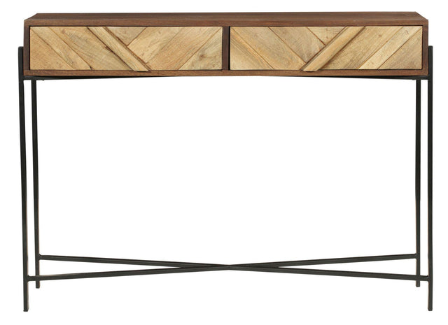 Rennes Chevron 2 Drawer Console Table - Rustic Mango Wood