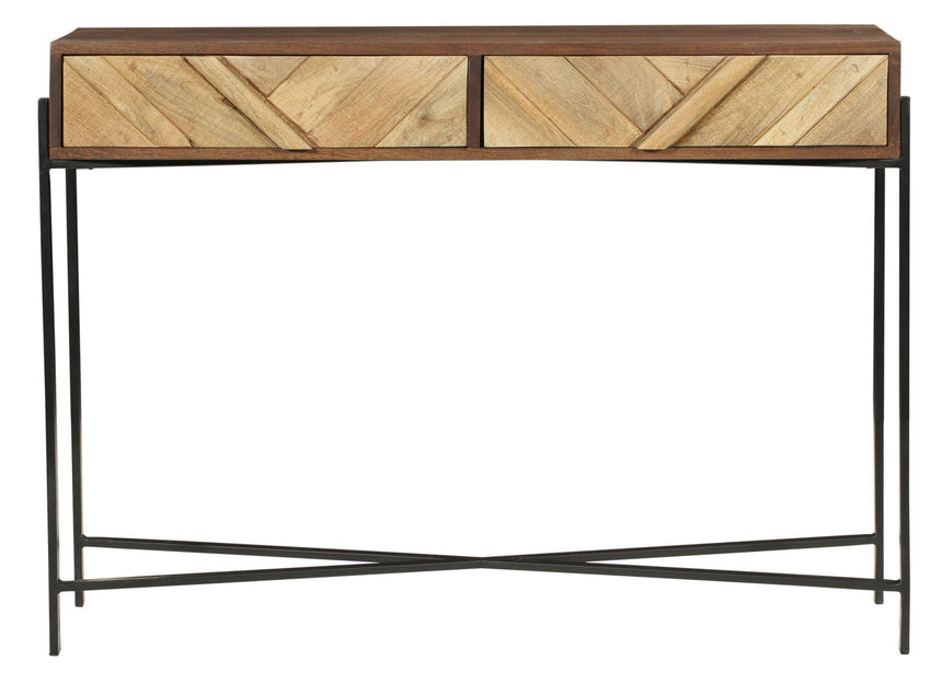 Rennes Chevron 2 Drawer Console Table - Rustic Mango Wood