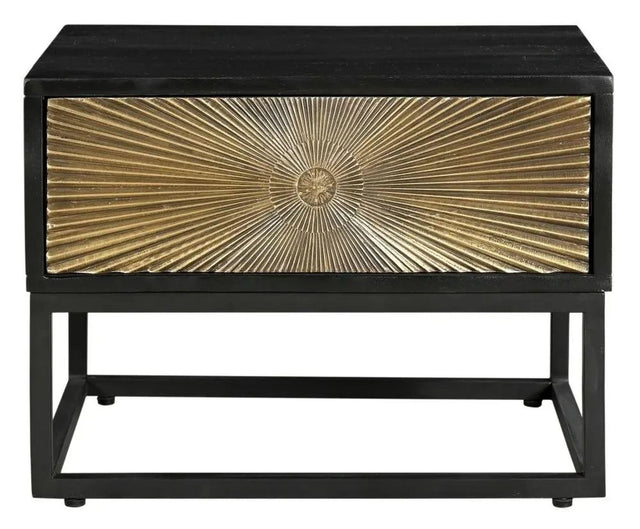 Luxe Black and Antique Gold Starburst Side Table- 1 Drawer
