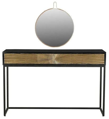 Luxe Black and Antique Gold Starburst Dressing Table with Mirror - 2 Drawers