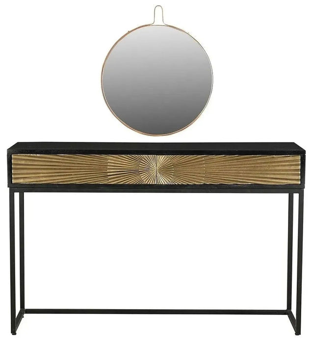 Luxe Black and Antique Gold Starburst Dressing Table with Mirror - 2 Drawers