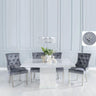 Giovanni 140cm Square White Marble Dining Set - Fabric Lion Head Ring Back Chairs with Chrome Legs