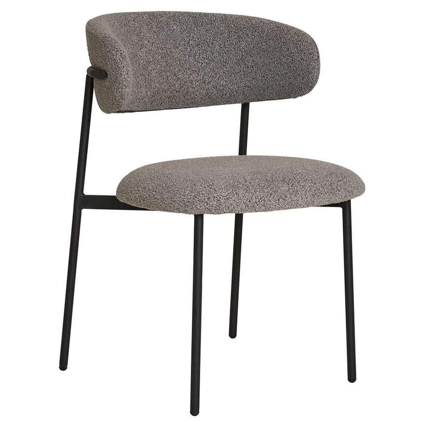 2 x Mira Light Grey Boucle Fabric Dining Chair with Black Legs
