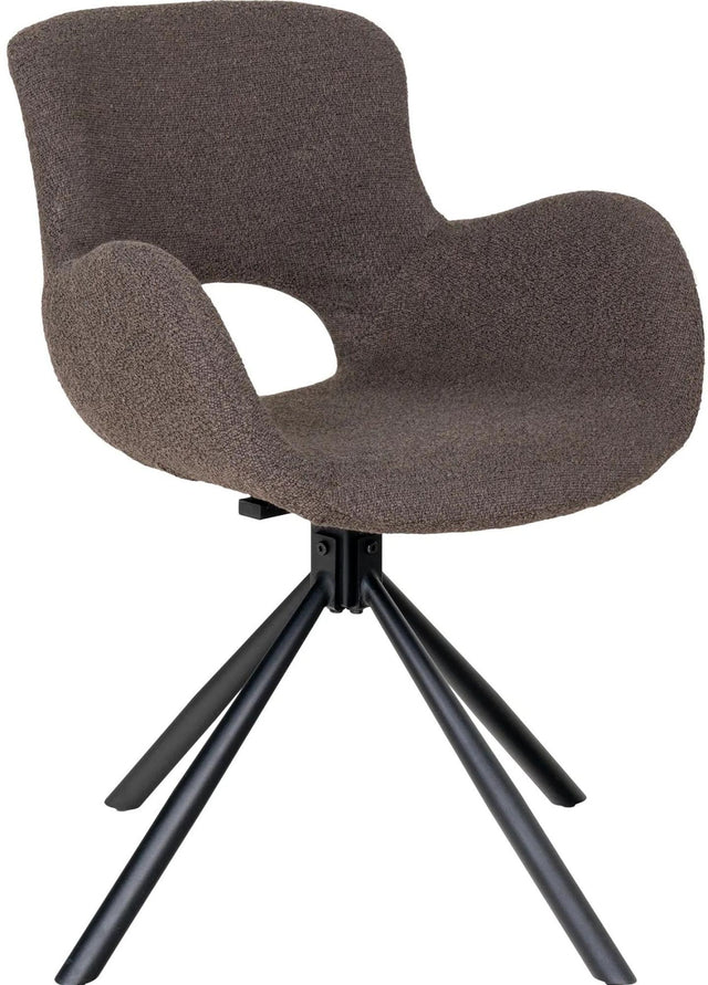 2 x Amorim Brown Boucle Fabric Swivel Dining Chair with Black Legs