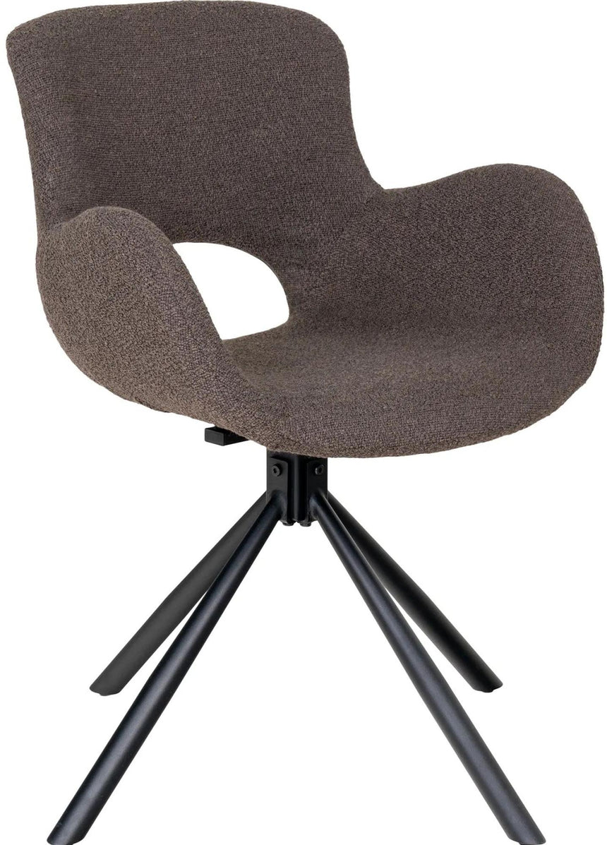 2 x Amorim Brown Boucle Fabric Swivel Dining Chair with Black Legs