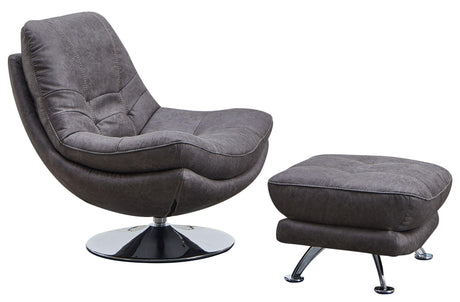 Vento Dark Grey Fabric Swivel Chair and Footstool