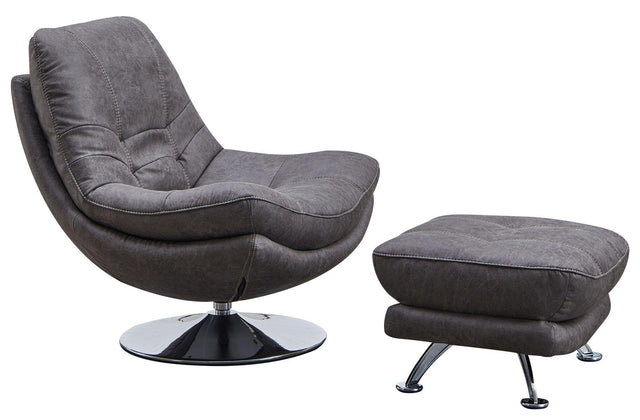 Vento Dark Grey Fabric Swivel Chair and Footstool