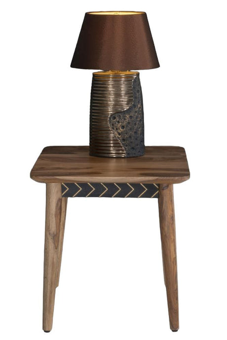 Luxuria Sheesham Wood Square End Table with Black Geometric Trim