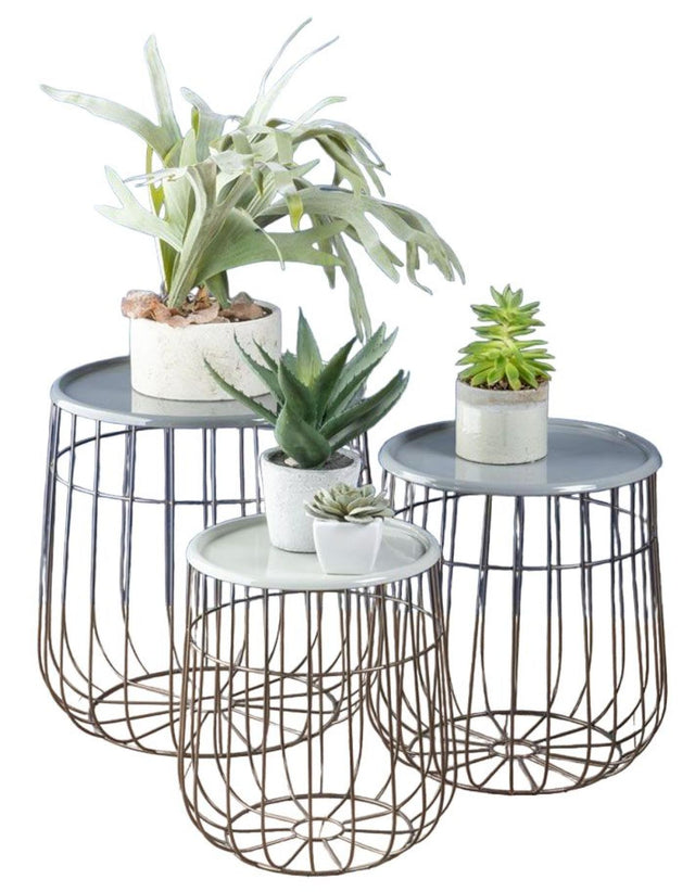 Quinn Grey Metal Round Tables - Set of 3
