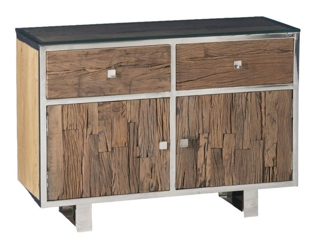 Railway Sleeper Gass Top 105cm Small Sideboard - 2 Doors