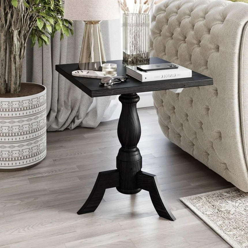 Pimlico Mango Wood Black Pedestal Side Table
