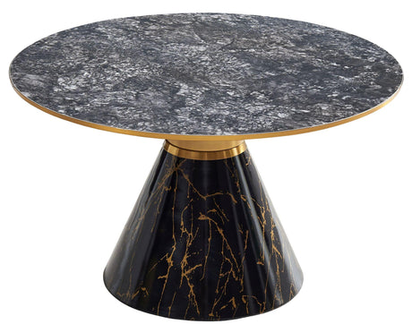 Funnel Black Ceramic Round Coffee Table with Gold Trim-5