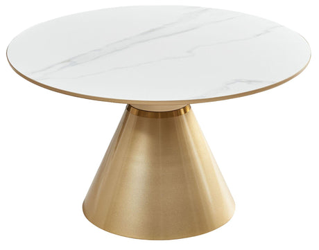 Funnel White Ceramic Round Coffee Table with Gold Trim-3