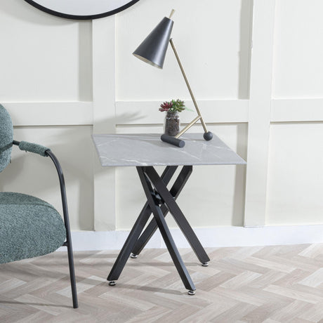 Clearance - Chopstick Grey Glass Square Side Table with Black Metal Legs-3