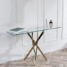 Clearance - Chopstick Clear Glass Console Table with Gold Metal Legs