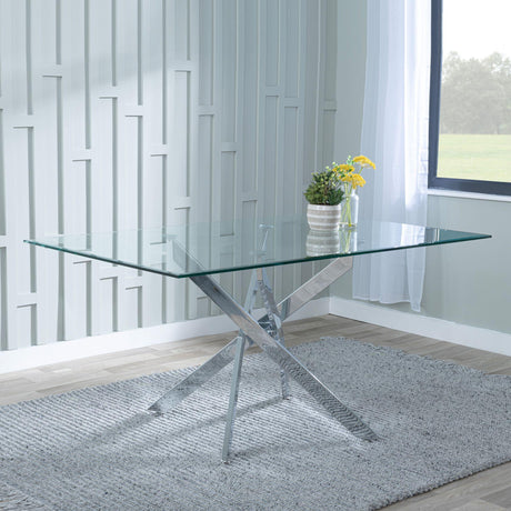 Clearance - Chopstick 6 Seater Clear Glass Dining Table with Chrome Metal Legs - 150cm-3