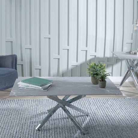 Clearance - Chopstick Grey Glass Coffee Table with Chrome Metal Legs-3