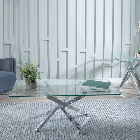 Clearance - Chopstick Clear Glass Coffee Table with Chrome Metal Legs-3