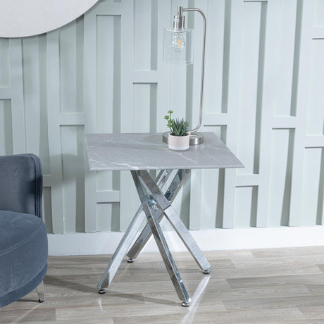 Clearance - Chopstick Grey Glass Square Side Table with Chrome Metal Legs-3