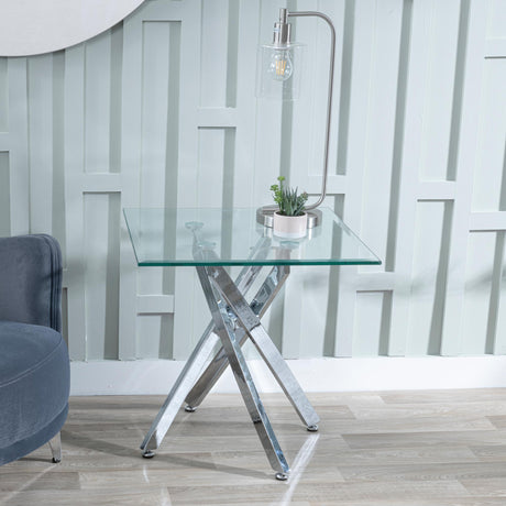 Clearance - Chopstick Clear Glass Square Side Table with Chrome Metal Legs