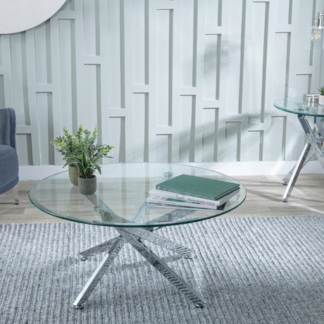 Clearance - Chopstick Clear Glass Round Coffee Table with Chrome Metal Legs-3