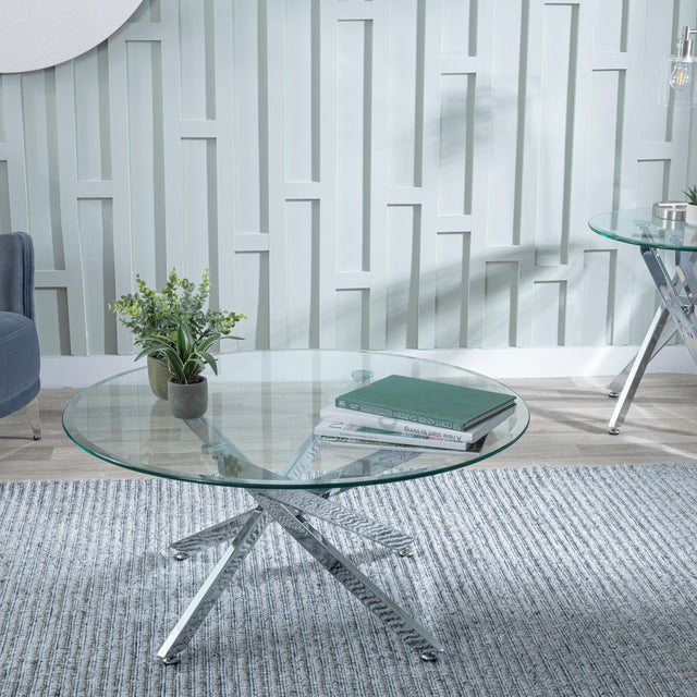 Clearance - Chopstick Clear Glass Round Coffee Table with Chrome Metal Legs