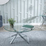 Clearance - Chopstick Clear Glass Round Coffee Table with Chrome Metal Legs