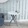 Clearance - Chopstick White Glass Round Side Table with Chrome Metal Legs-2