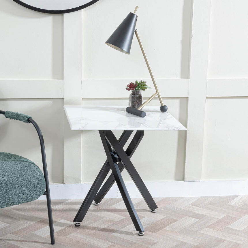 Clearance - Chopstick White Glass Square Side Table with Black Metal Legs-2