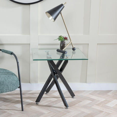 Clearance - Chopstick Clear Glass Square Side Table with Black Metal Legs-3