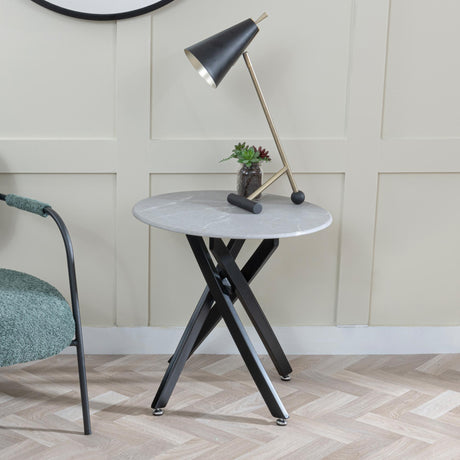 Clearance - Chopstick Grey Glass Round Side Table with Black Metal Legs-3