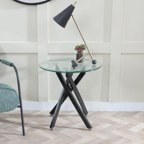Clearance - Chopstick Clear Glass Round Side Table with Black Metal Legs-3