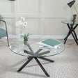 Clearance - Chopstick Clear Glass Round Coffee Table with Black Metal Legs