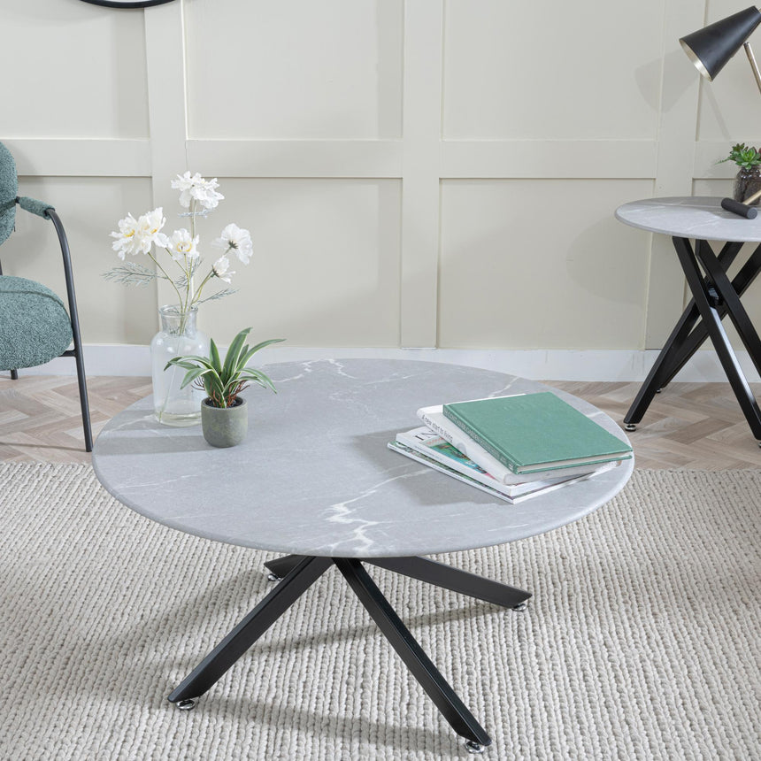 Clearance - Chopstick Grey Glass Round Coffee Table with Black Metal Legs-3