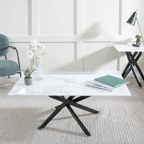 Clearance - Chopstick White Glass Coffee Table with Black Metal Legs-2