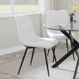 Corona Dining Chairs in Beige Colour Fabric and Black Metal Legs