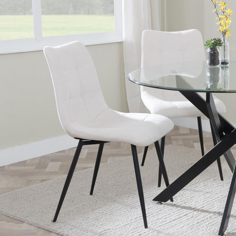 Corona Dining Chairs in Beige Colour Fabric and Black Metal Legs