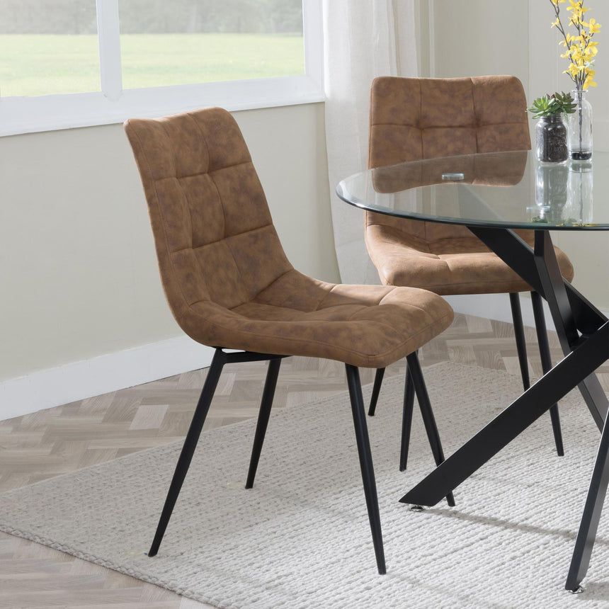 Corona Dining Chairs in Brown Colour Fabric and Black Metal Legs-9