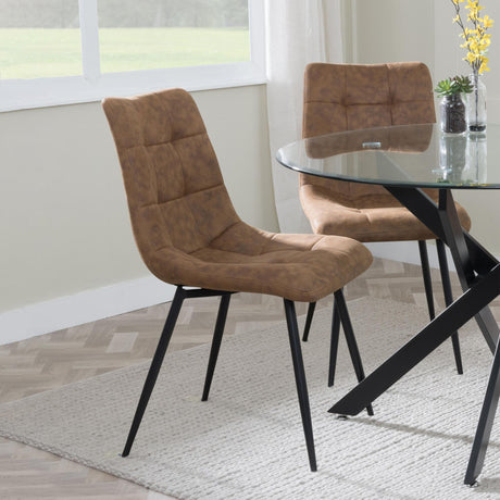 Corona Dining Chairs in Brown Colour Fabric and Black Metal Legs