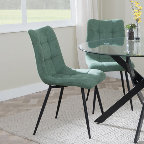 Corona Dining Chairs in Green Colour Fabric and Black Metal Legs-6