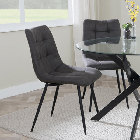 Corona Dining Chairs in Grey Colour Fabric and Black Metal Legs-9