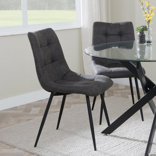 Corona Dining Chairs in Grey Colour Fabric and Black Metal Legs