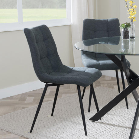 Corona Dining Chairs in Light Grey Colour Fabric and Black Metal Legs