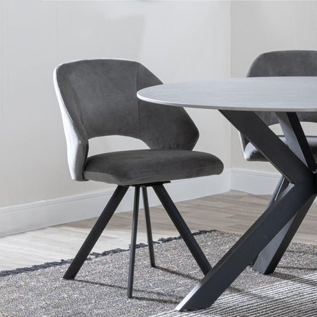 Ion Dark Grey Velvet Fabric Swivel Dining Chair with Black Legs-3